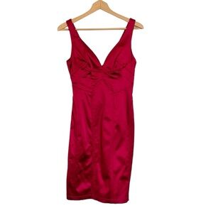David Meister Red Deep V neckline Sleeveless Sheath Cocktail Dress size 8